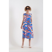 Zelish My Sister Saks Ebru Desenli Cepli Kolsuz Elbise