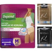 Depend Emici Külot Lohusa Pedi M Beden 2 Paket 20 Adet Dermokil Kil İçerikli Yüz Maskesi Hediyeli