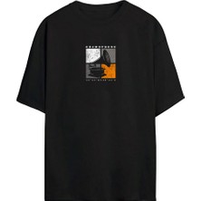 The Wert Unisex Gramophone Baskılı Siyah Oversize Tshirt