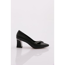 DGN 3201 Kadin Sivri Burun Silver Taşli Kalin Topuklu Ayakkabi