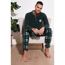 Buratti Ekoseli Regular Fit Düğmeli Bisiklet Yaka Kışlık Polar Pijama Takımı Erkek Pijama Takımı 60961002