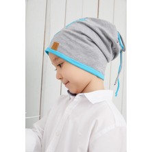 Babygiz Erkek Çocuk Gri Mavi Yıldızlı Şapka Bere Yumuşak Çift Katlı %100 Doğal Pamuklu Penye