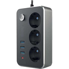 Winnboss 3lü Akım Korumalı 3 Adet USB Girişli Grup Priz