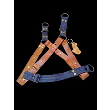 Balkonda Köpek göğüs tasması deri kot mavi taba rengi önden ve sırttan çekmeli genişlik:2,5cm göğüs ölçüsü:45-80cm ayarlamalı dog harness GT1-26