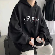 Favorim50Ton Stray Kids Siyah Kalın Kumaş Kapşonlu Sweatshirt