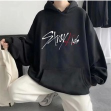 Favorim50Ton Stray Kids Siyah Kalın Kumaş Kapşonlu Sweatshirt