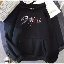 Favorim50Ton Stray Kids Siyah Kalın Kumaş Kapşonlu Sweatshirt