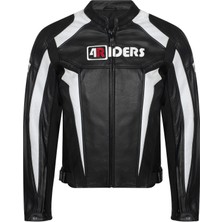 4Riders Dana Derisi Korumalı Motosiklet Montu Siyah/Beyaz Esnek Yapı ile Güvenli Sürüş
