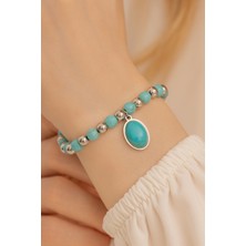 Osmanlı Gümüş Kadın Bileklik-Çelik Lak Kaplamalı Turkuaz Taşlı Bijuteri Kadın Bileklik