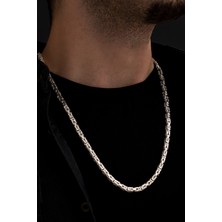Osmanlı Gümüş Erkek Gümüş Kolye - 5.2 mm Kalınlıkta Beyaz Kral Erkek Kolye