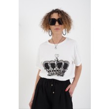 Zelish My Sister Ekru Taç Baskılı Tshirt