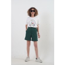 Zelish My Sister Ekru Taşlı Çiçek ve Kulaklık Baskılı Tshirt
