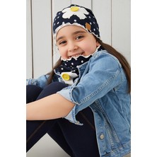 Babygiz  %100 Pamuklu, Çift Katlı, Yumuşak, Penye, Lacivert Beyaz Puantiyeli Kız Çocuk Bebek Bere Boyunluk