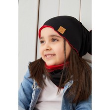 Babygiz Siyah Kırmızı Çocuk Bebek Bere Boyunluk Set Yumuşak %100 Pamuklu Penye Elit Seri