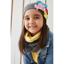 Babygiz %100 Pamuklu Doğal Yumuşak Çift Katlı Penye Füme Çiçekli Kız Çocuk Bebek Bere Boyunluk Set