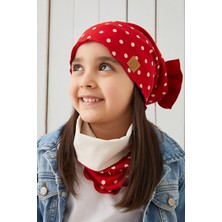 Babygiz Kırmızı Beyaz Çocuk Bebek Bere Boyunluk Set Yumuşak %100 Pamuklu Penye Elit Seri