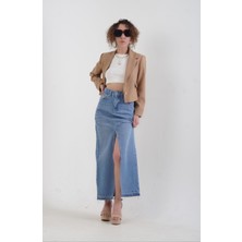 Zelish My Sister Önü Yırtmaçlı Midi Denim Etek