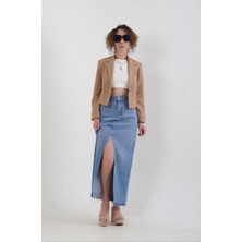Zelish My Sister Önü Yırtmaçlı Midi Denim Etek