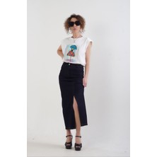 Zelish My Sister Lacivert Yırtmaçlı Denim Etek