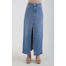 Zelish My Sister Önü Yırtmaçlı Midi Denim Etek