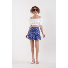 Zelish My Sister Saks Mavi Faralya Çıtır Çiçek Desenli Şort Etek