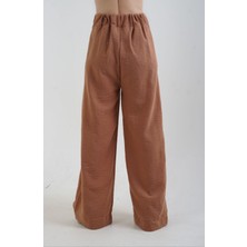 Zelish My Sister Açık Kahve Geniş Paça Keten Karışımlı Pantolon