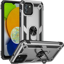 Case World Samsung Galaxy A03 Kapak Military Yüzüklü Stantlı Panzer Tank Kılıf - Gri