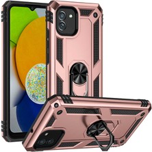 Case World Samsung Galaxy A03 Kapak Military Yüzüklü Stantlı Panzer Tank Kılıf - Rose Gold