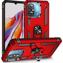 Case World Xiaomi Redmi 12C Kapak Military Yüzüklü Stantlı Panzer Tank Kılıf - Kırmızı