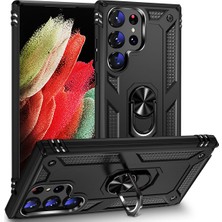 Case World Samsung Galaxy S23 Ultra Kapak Military Yüzüklü Stantlı Panzer Tank Kılıf - Siyah