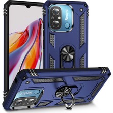 Case World Xiaomi Redmi 12C Kapak Military Yüzüklü Stantlı Panzer Tank Kılıf - Lacivert