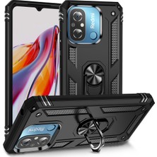 Case World Xiaomi Redmi 12C Kapak Military Yüzüklü Stantlı Panzer Tank Kılıf - Siyah