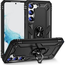 Case World Samsung Galaxy S23 Kapak Military Yüzüklü Stantlı Panzer Tank Kılıf - Siyah