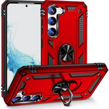 Case World Samsung Galaxy S23 Plus Kapak Military Yüzüklü Stantlı Panzer Tank Kılıf - Kırmızı