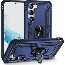 Case World Samsung Galaxy S23 Plus Kapak Military Yüzüklü Stantlı Panzer Tank Kılıf - Lacivert