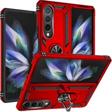 Case World Samsung Galaxy Z Fold 4 Kapak Military Yüzüklü Stantlı Panzer Tank Kılıf - Kırmızı