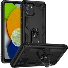 Caseart Samsung Galaxy A03 Kapak Military Yüzüklü Stantlı Panzer Tank Kılıf - Siyah