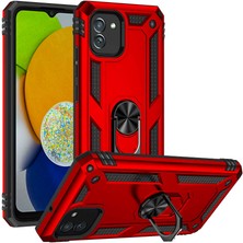 Caseart Samsung Galaxy A03 Kapak Military Yüzüklü Stantlı Panzer Tank Kılıf - Kırmızı