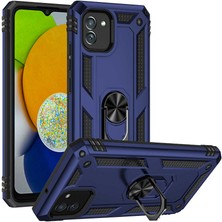 Caseart Samsung Galaxy A03 Kapak Military Yüzüklü Stantlı Panzer Tank Kılıf - Lacivert