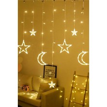 Epazzar Ay Yıldız Perde LED Işık 8 Animasyonlu Fişli Eklenebilir Organizasyon Parti Düğün Dekor Süsleme