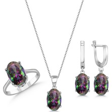 Molenga Mistik Topaz Taşlı Üçlü Gümüş Takı Seti