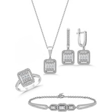 Molenga 4'lü Baget Taşlı Gümüş Takı Seti