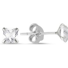Set Jewelry 925 Ayar Gümüş 4mm Kare Zirkon Taşlı Tektaş Küpe