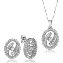 Molenga Oval Kolye Küpe Zarif Gümüş Takı Seti Ikili