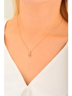 CEBECİ Cebeci 14 Ayar Taşlı Kalp Altın Kolye