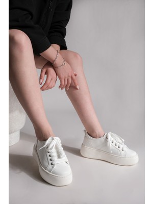 Marjin Kadın Sneaker Yüksek Taban Bağcıklı Spor Ayakkabı Nofen