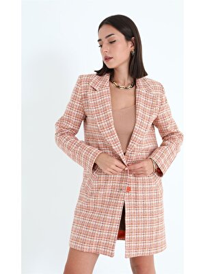 Modda Giyim Kadın - Fleto Cepli Ekose Ceket - Turuncu