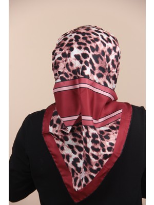 Sima Eşarp Bordo Berussa Leopar 1 Polyester Twill Eşarp