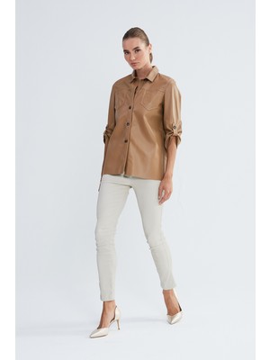 Valmenti Kadın Bej Hakiki Deri Gömlek 846 V1010 Byn Dr Gomlek Y23