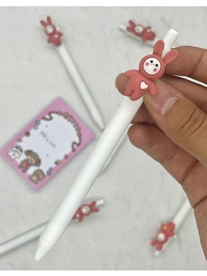 Kağıt Gemi Dükkan Sevimli Kalpli Pembe Tavşan 0,5 Siyah Uçlu Jel Kalem / Roller Kalem